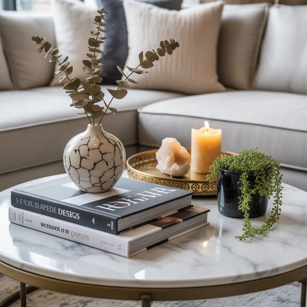 Luxury coffee table vignette styling on a budget