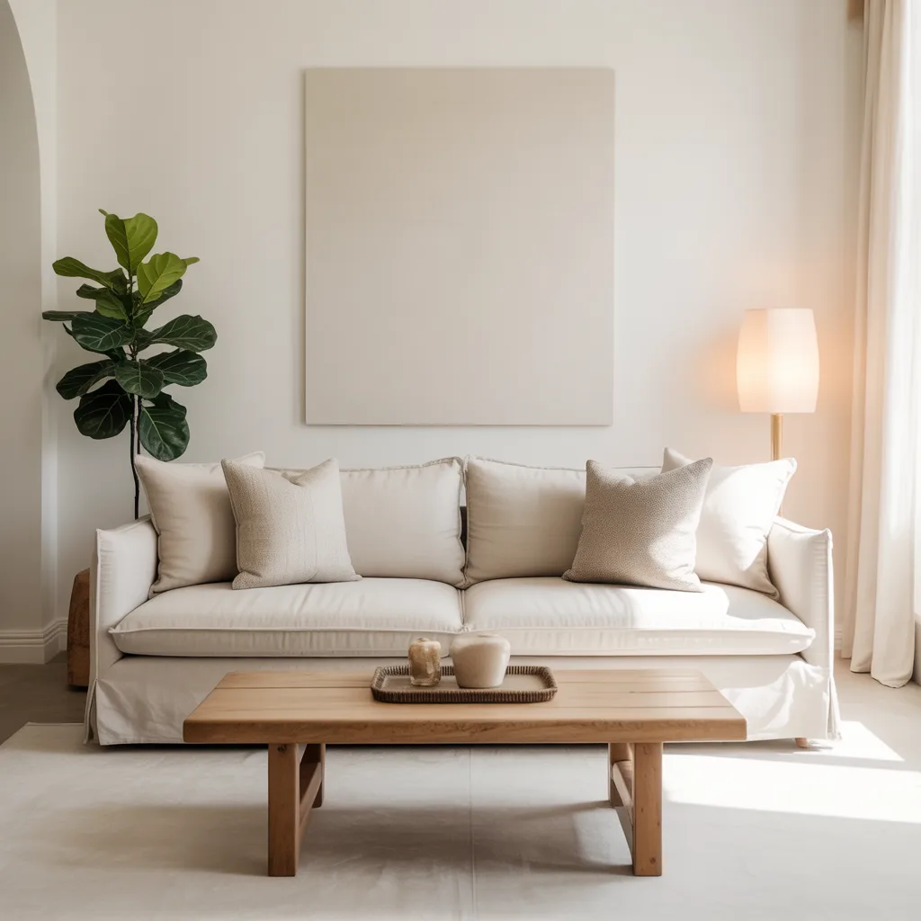 Warm minimalist clutter-free luxury living room