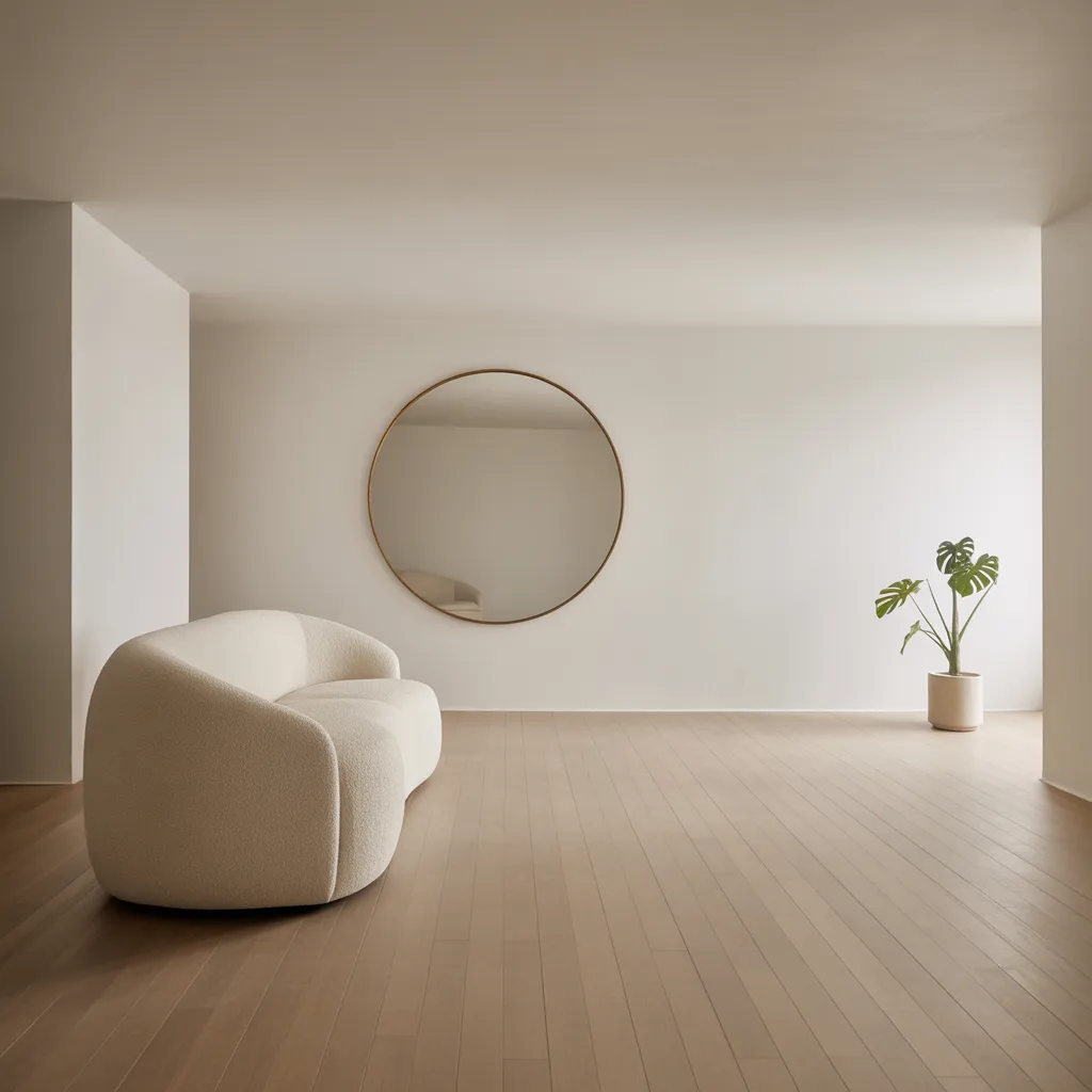 Minimalist living room with intentional empty wall and negative space