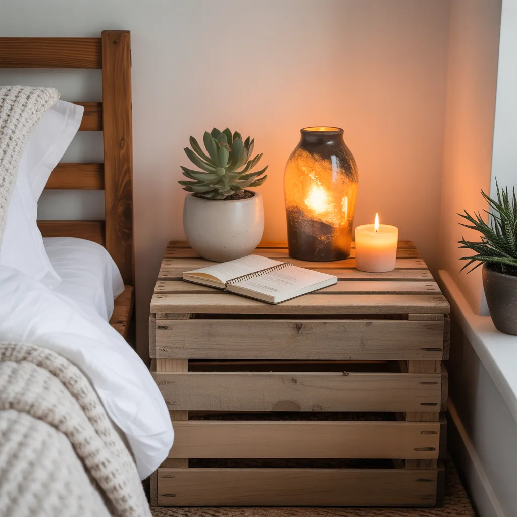 upcycled wooden crate nightstand rustic bedroom decor