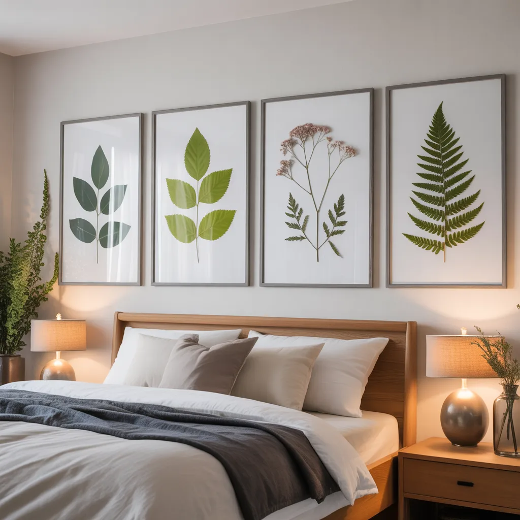 pressed botanical wall art framed bedroom decor idea