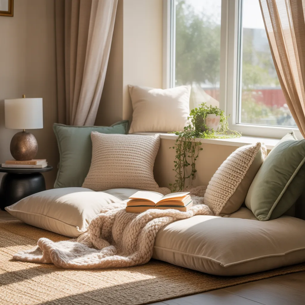 window seat floor cushions cozy reading nook bedroom