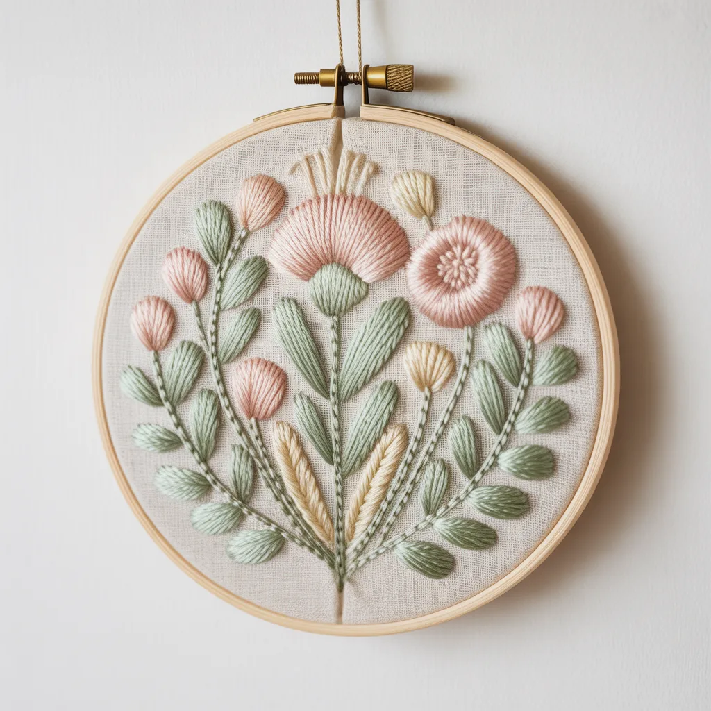 
custom embroidered hoop art with botanical floral design on natural linen personalized handmade gift idea