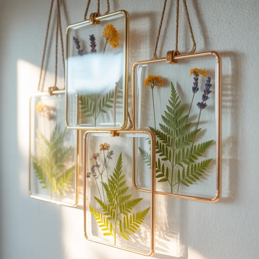 floating botanical glass frames with pressed wildflowers and ferns dreamy home aesthetic DIY project