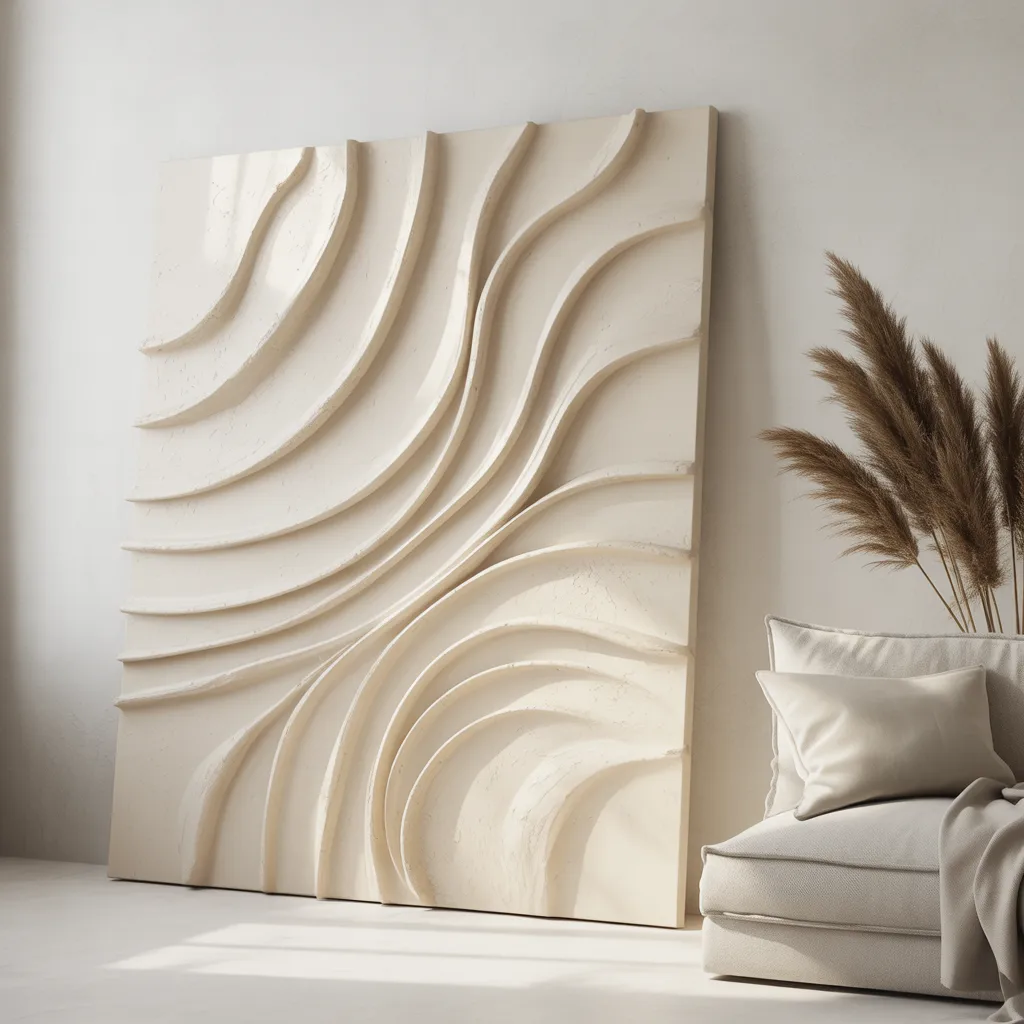 textured plaster canvas art in cream tones minimalist dreamy home aesthetic DIY project