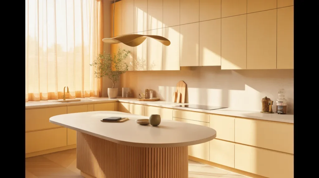 minimalist kitchen set ideas 2026 with warm wood tones and clean surfaces