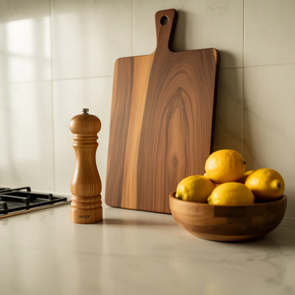natural wood accents cutting board small kitchen decor