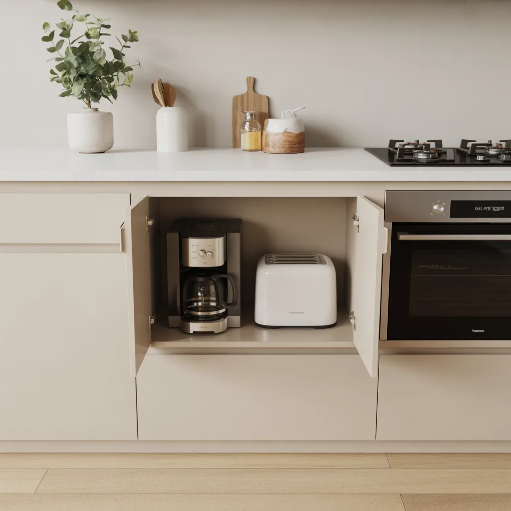 appliance garage pocket doors minimalist kitchen set