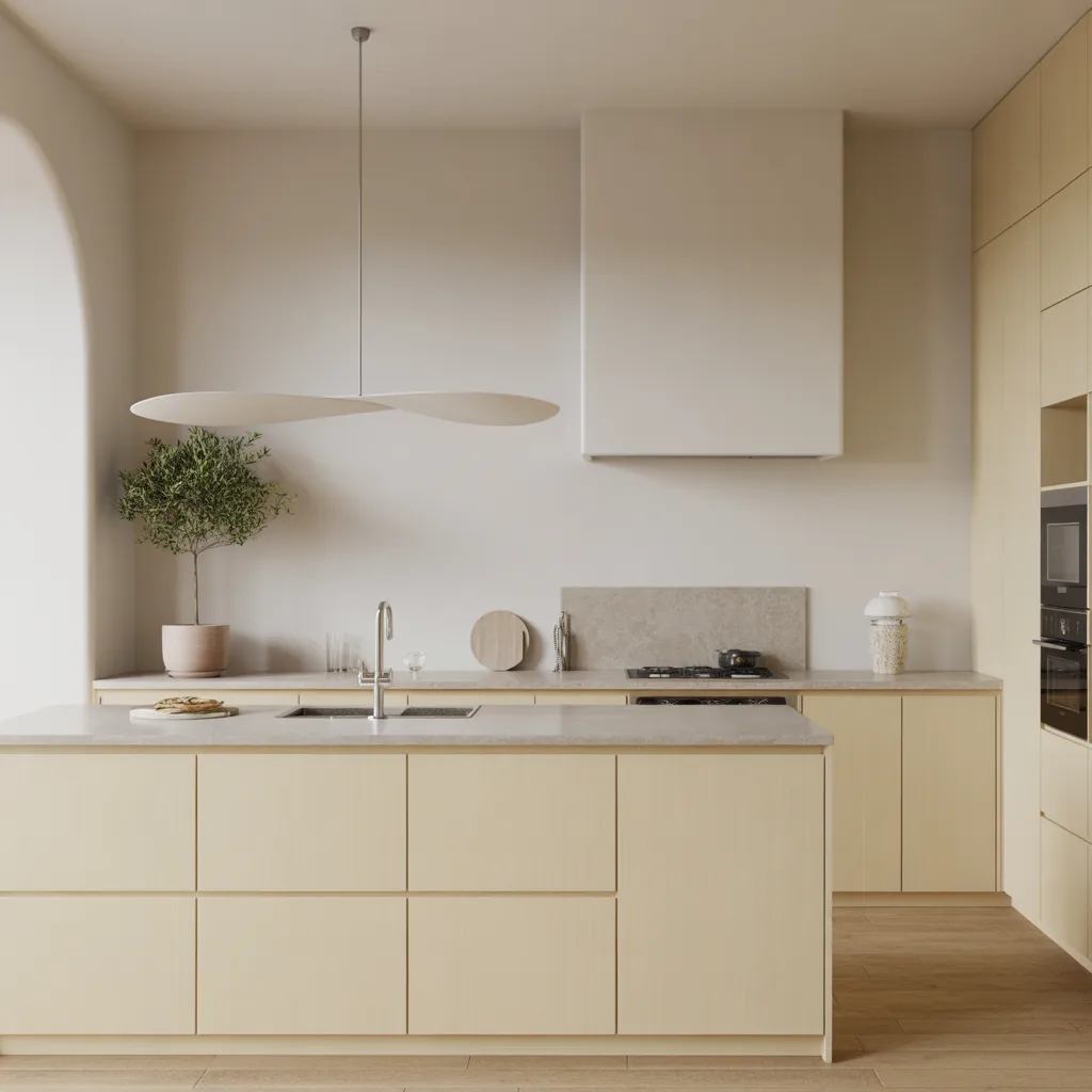 Scandi elegance minimalist kitchen pale ash limestone countertop
