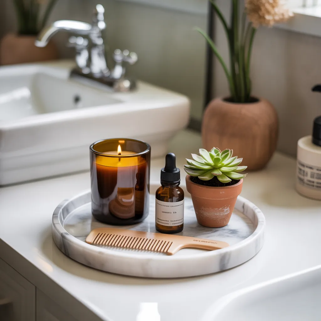 curated wellness tray marble bathroom counter minimalist decor