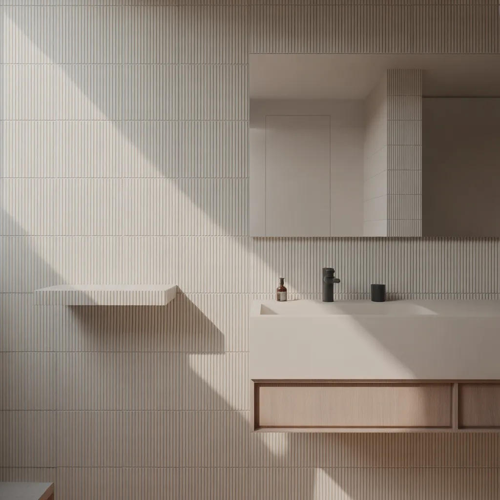 fluted ribbed vertical wall tiles soft white bathroom trend 2026