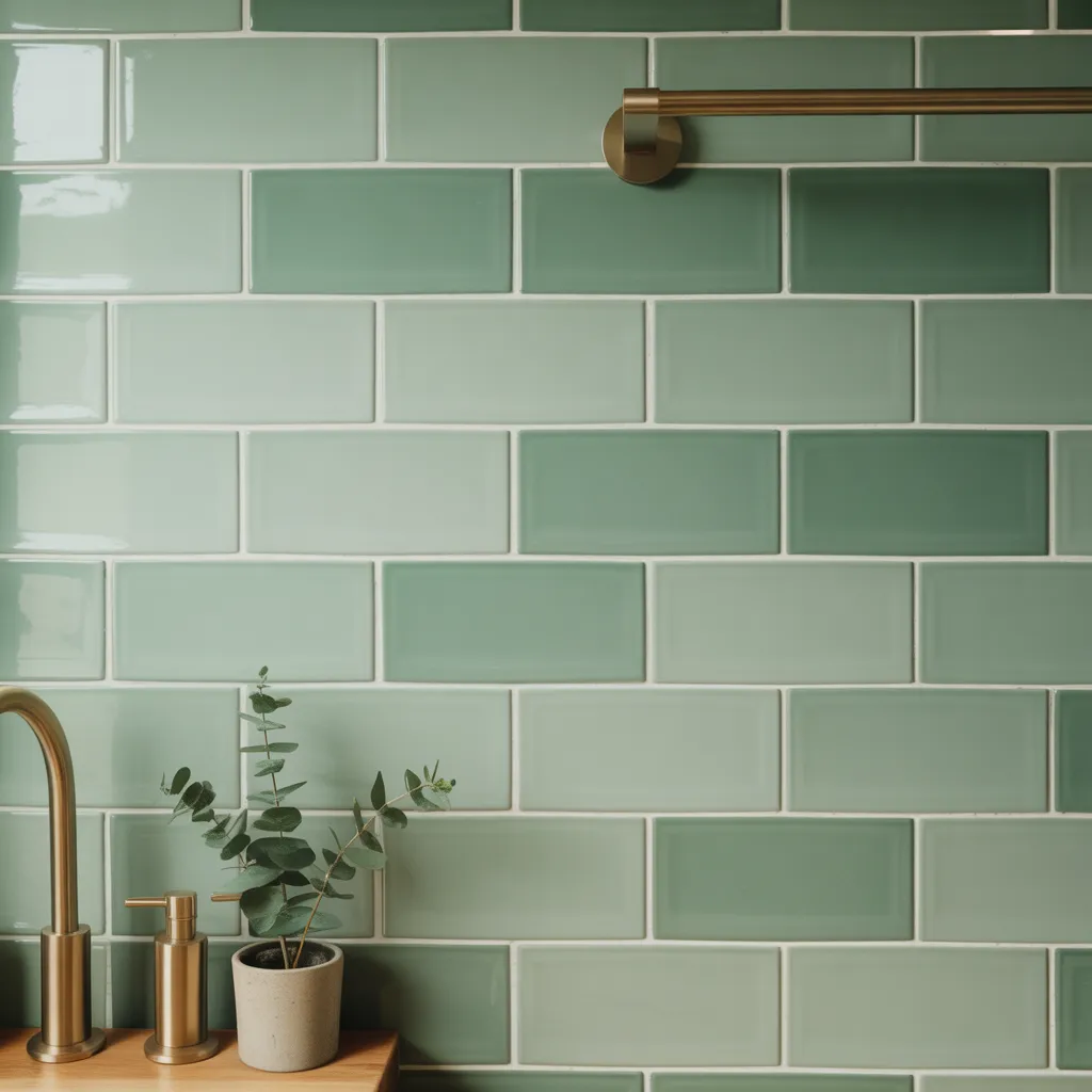 soft sage green elongated subway tiles wellness bathroom 2026