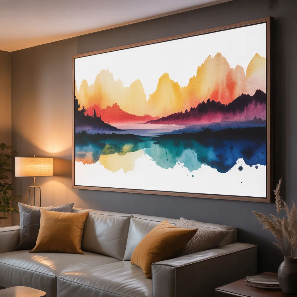 AR digital art frame displaying dynamic artwork synced to circadian rhythm