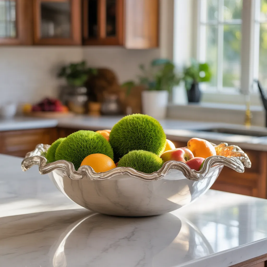 Silver decorative bowl with dried botanicals home decor 2026