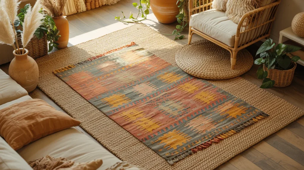Cozy bohemian rug styles for warm homes with layered jute and kilim floor decor
