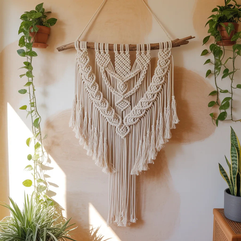 Oversized hand-knotted macramé statement wall hanging boho home decor