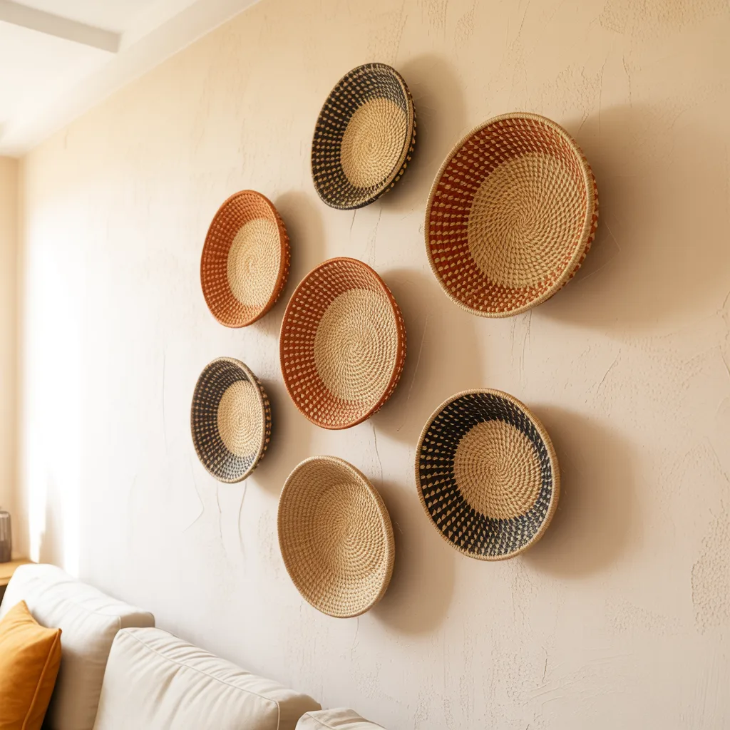 Woven seagrass jute basket bowl gallery wall boho decor idea