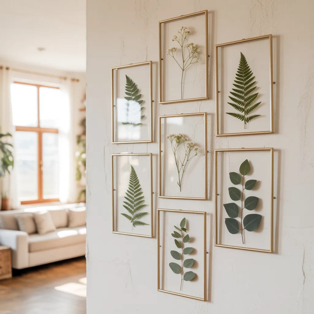 Pressed botanical glass floating frame gallery bohemian wall art