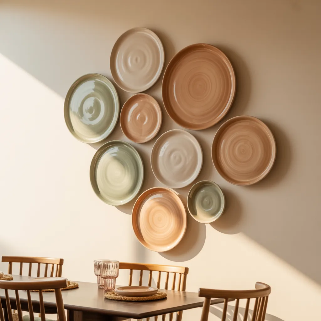 Handmade ceramic plate pottery wall collage bohemian kitchen decor