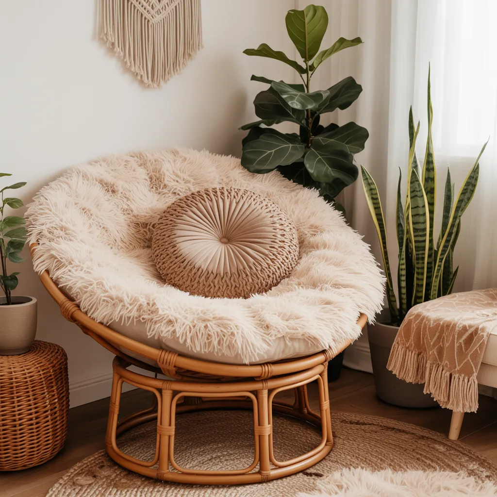 Classic woven papasan lounge chair cozy boho living room