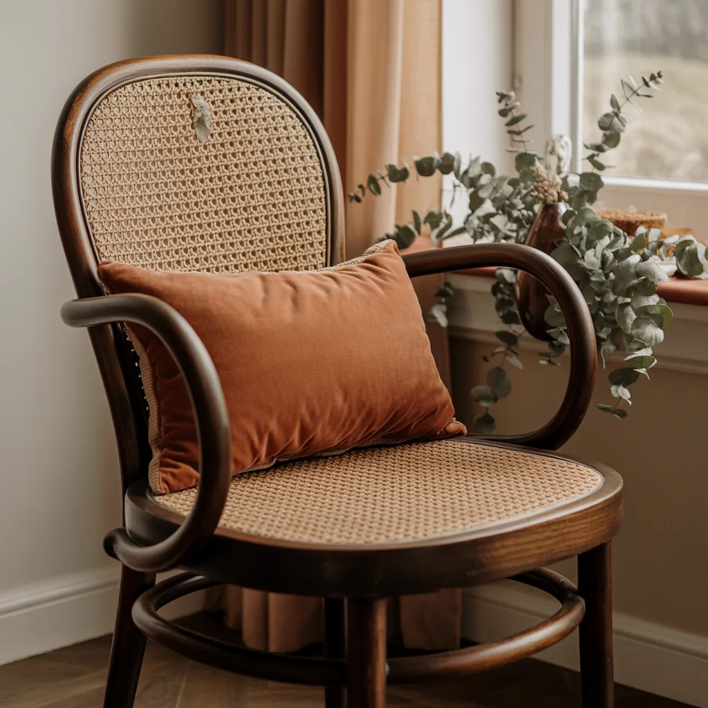Vintage bentwood cane armchair boho home decor