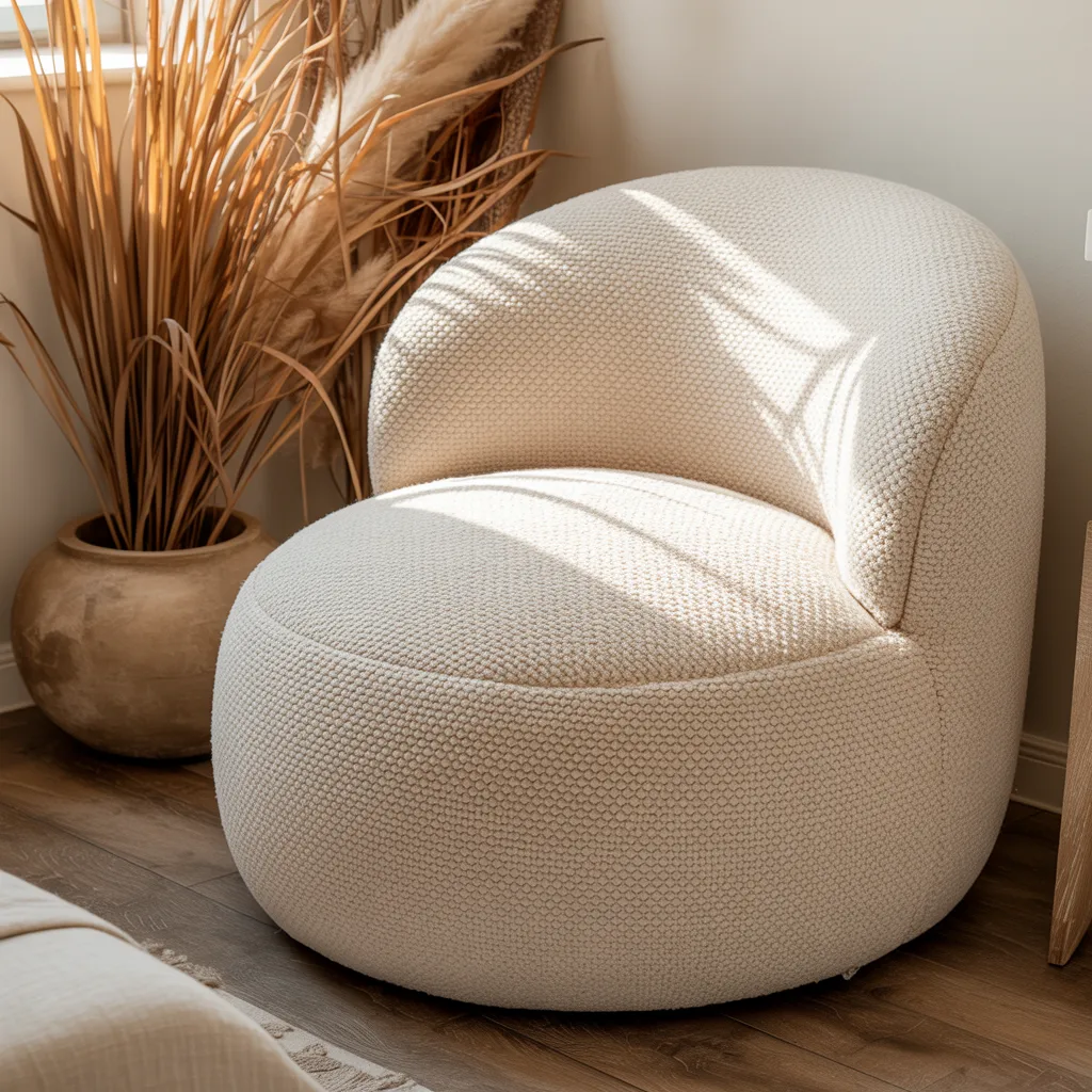 Fluffy bouclé boho pouf chair cozy stylish home corner