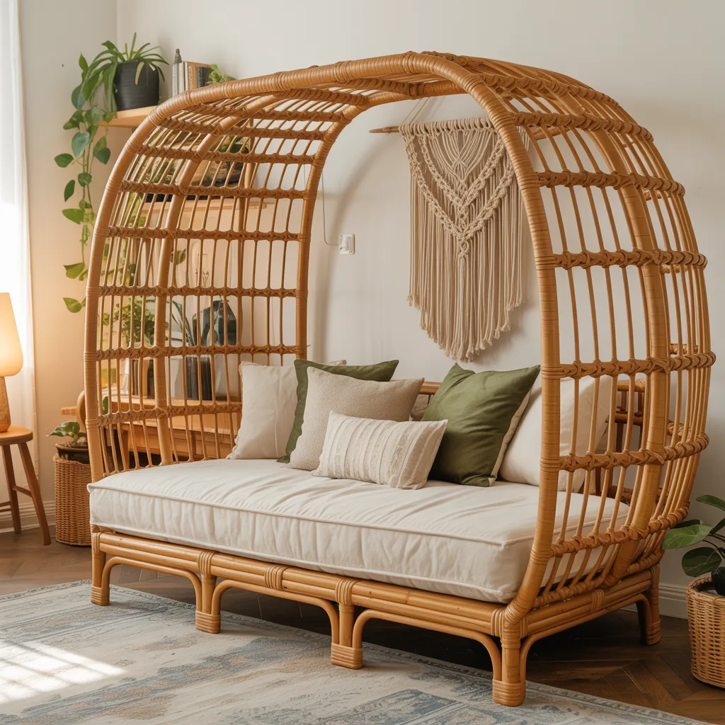 Airy bent rattan bohemian daybed boho living room idea