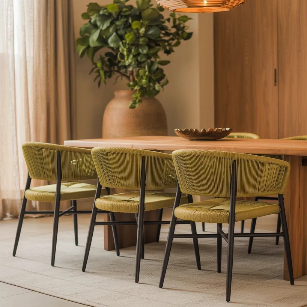 Woven seagrass dining chair set bohemian dining room