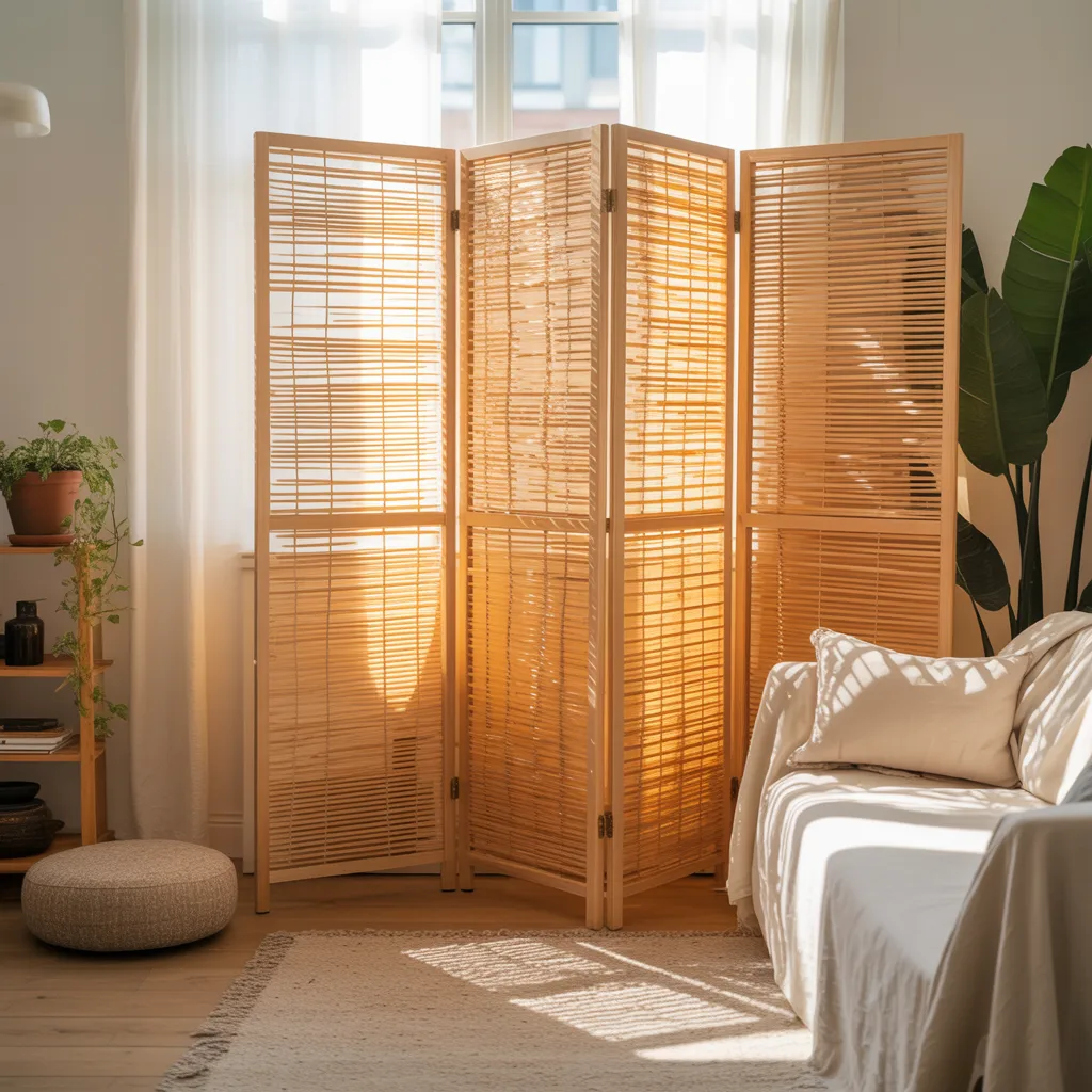 Natural bamboo room divider screen organic boho home