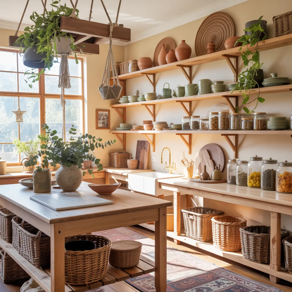 Earthy neutral color palette bohemian kitchen
