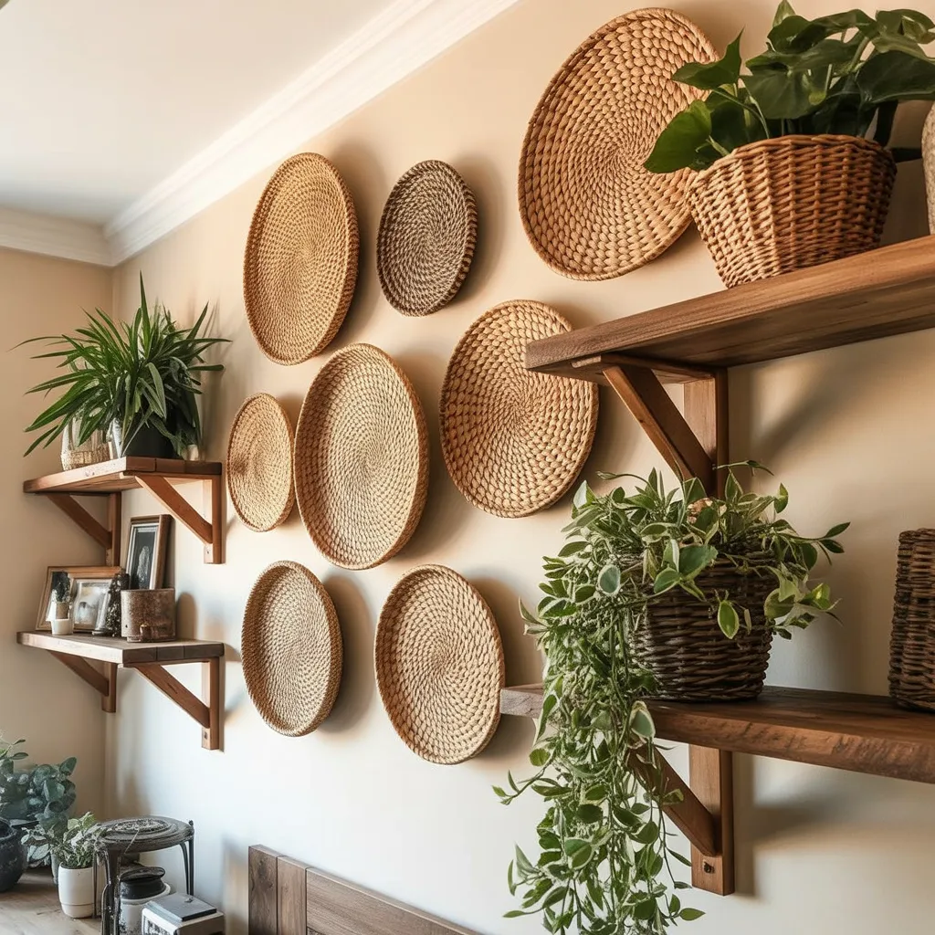 Woven basket wall decor bohemian kitchen storage