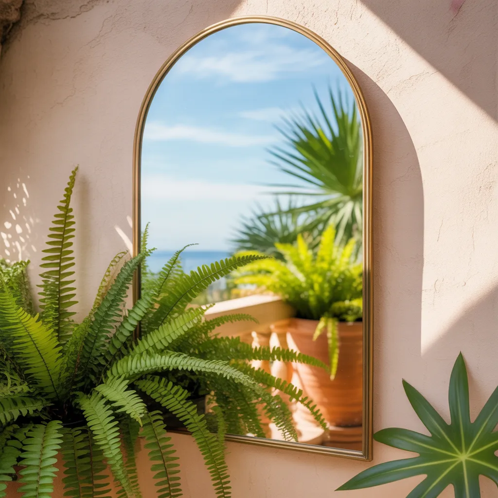 Weather resistant mirror on small balcony to create space illusion
