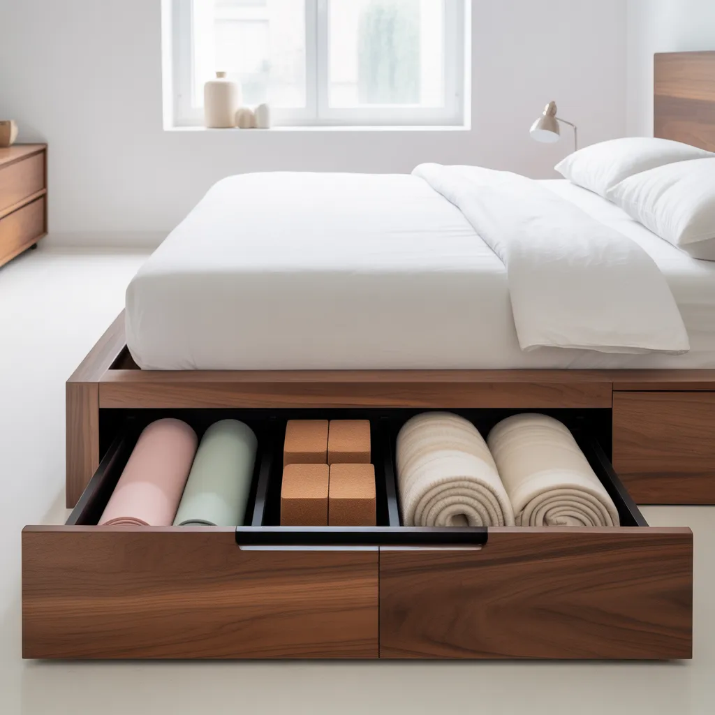 under bed pull out storage drawers in small single room
