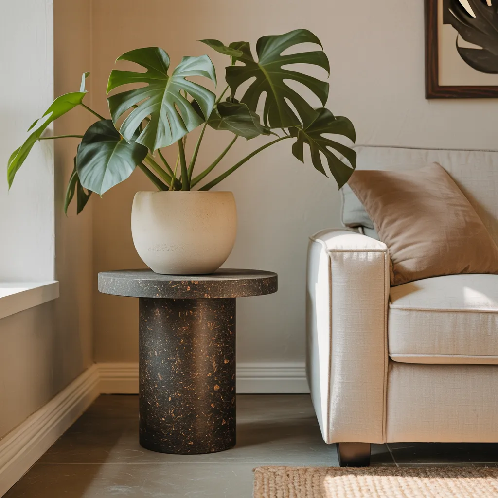 Cork pedestal plant stand organic minimalist decor
