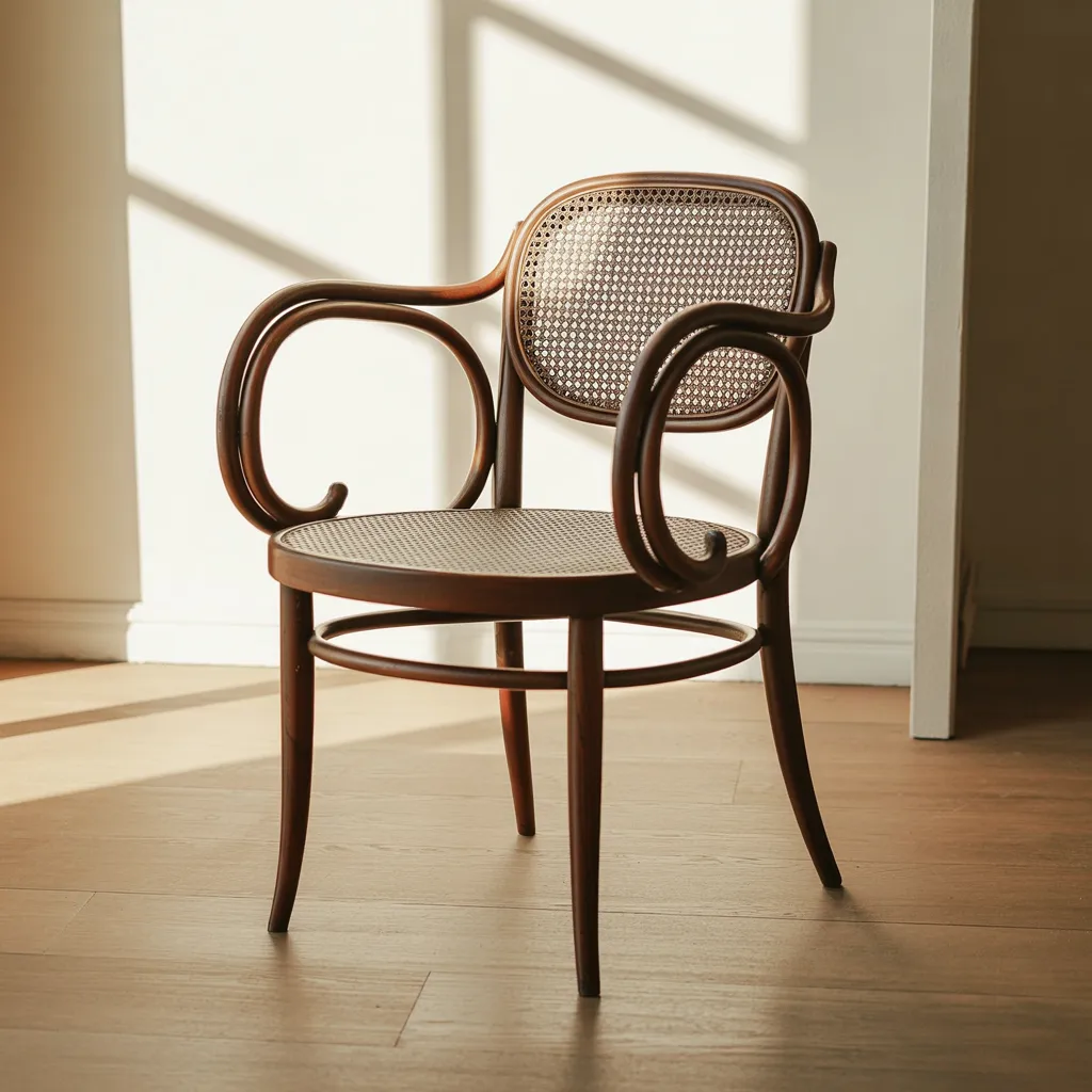 Vintage bentwood cane armchair minimalist living room
