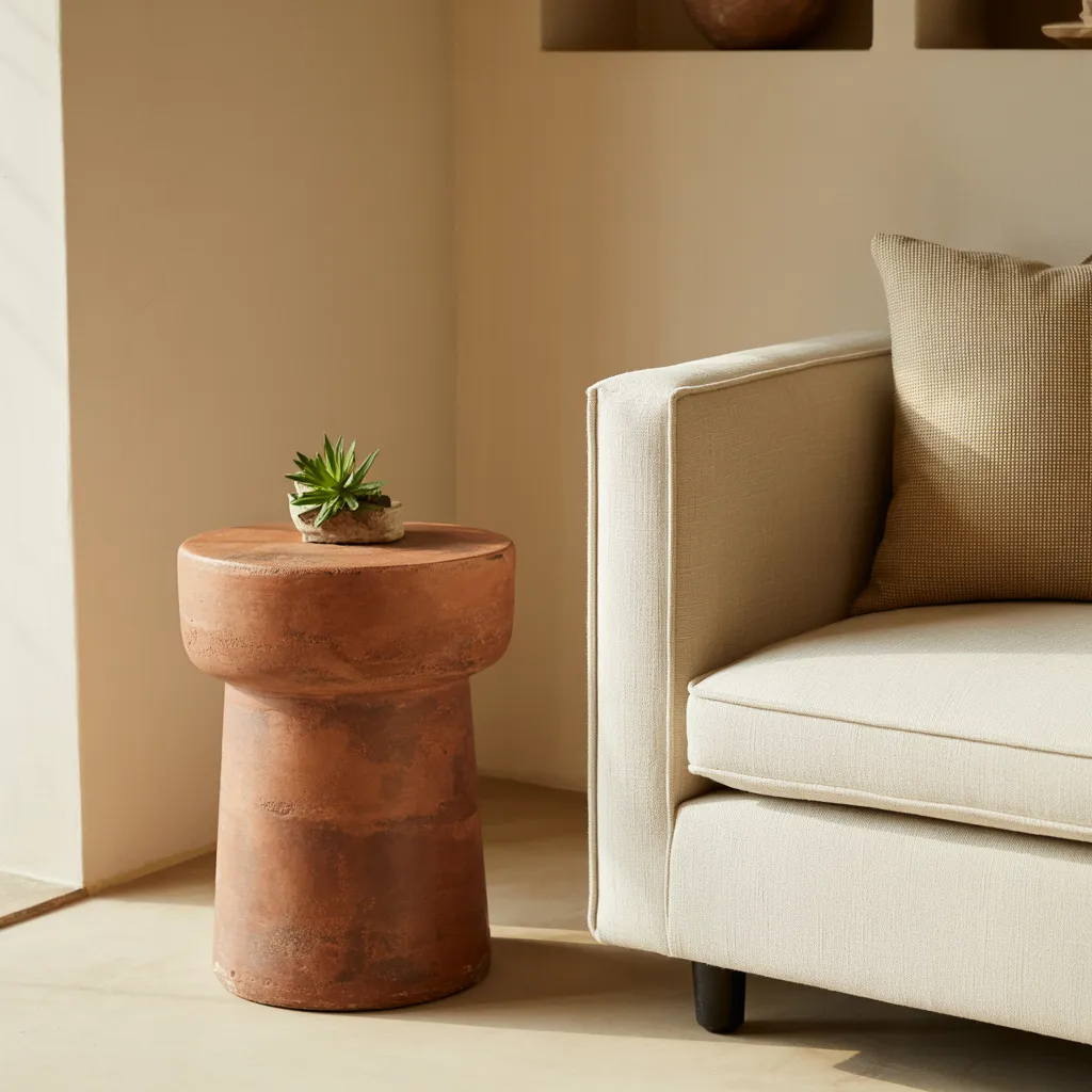 Terracotta clay pedestal stool minimalist living room
