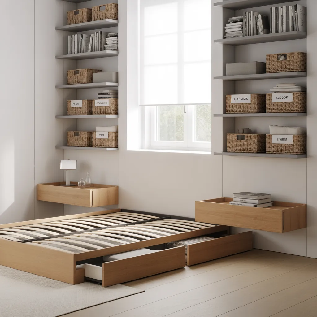 hidden storage solutions in small single room interior