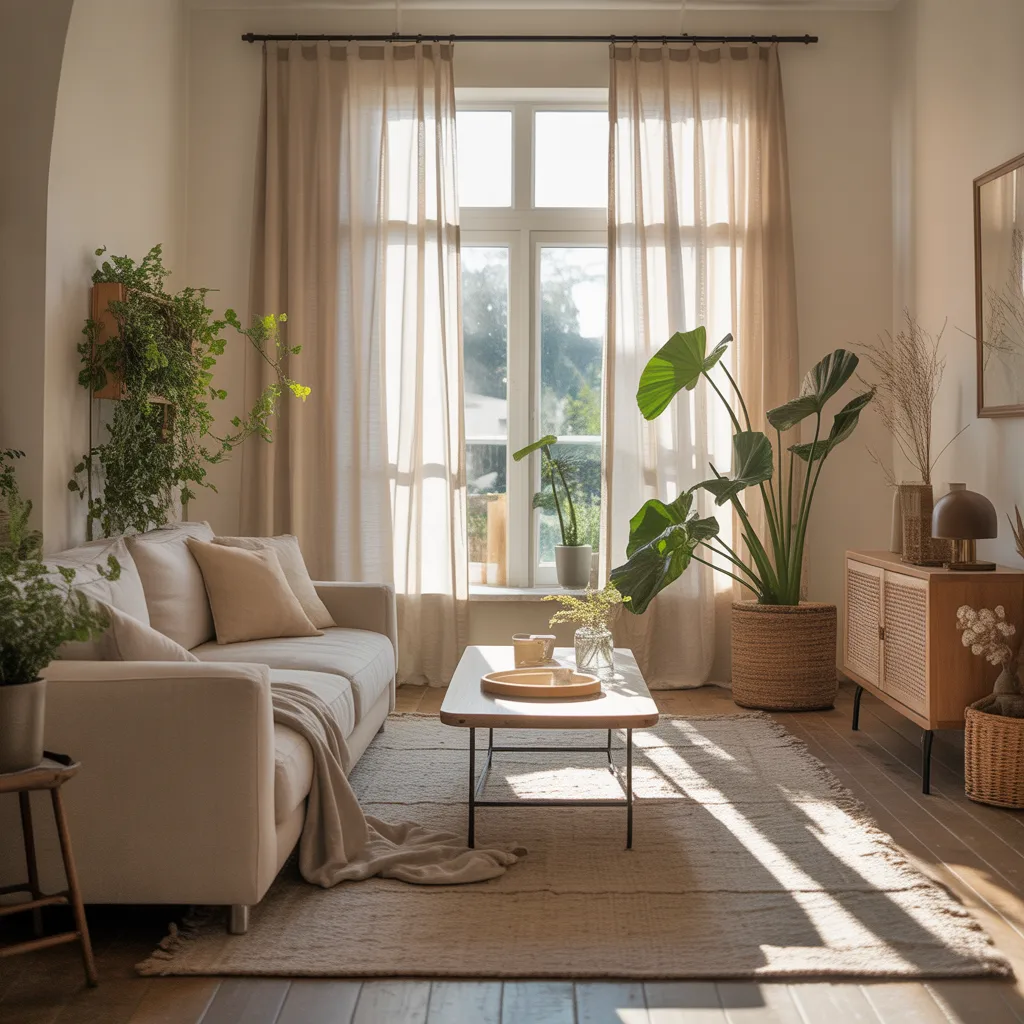 airy linen sheer curtains in bright living room