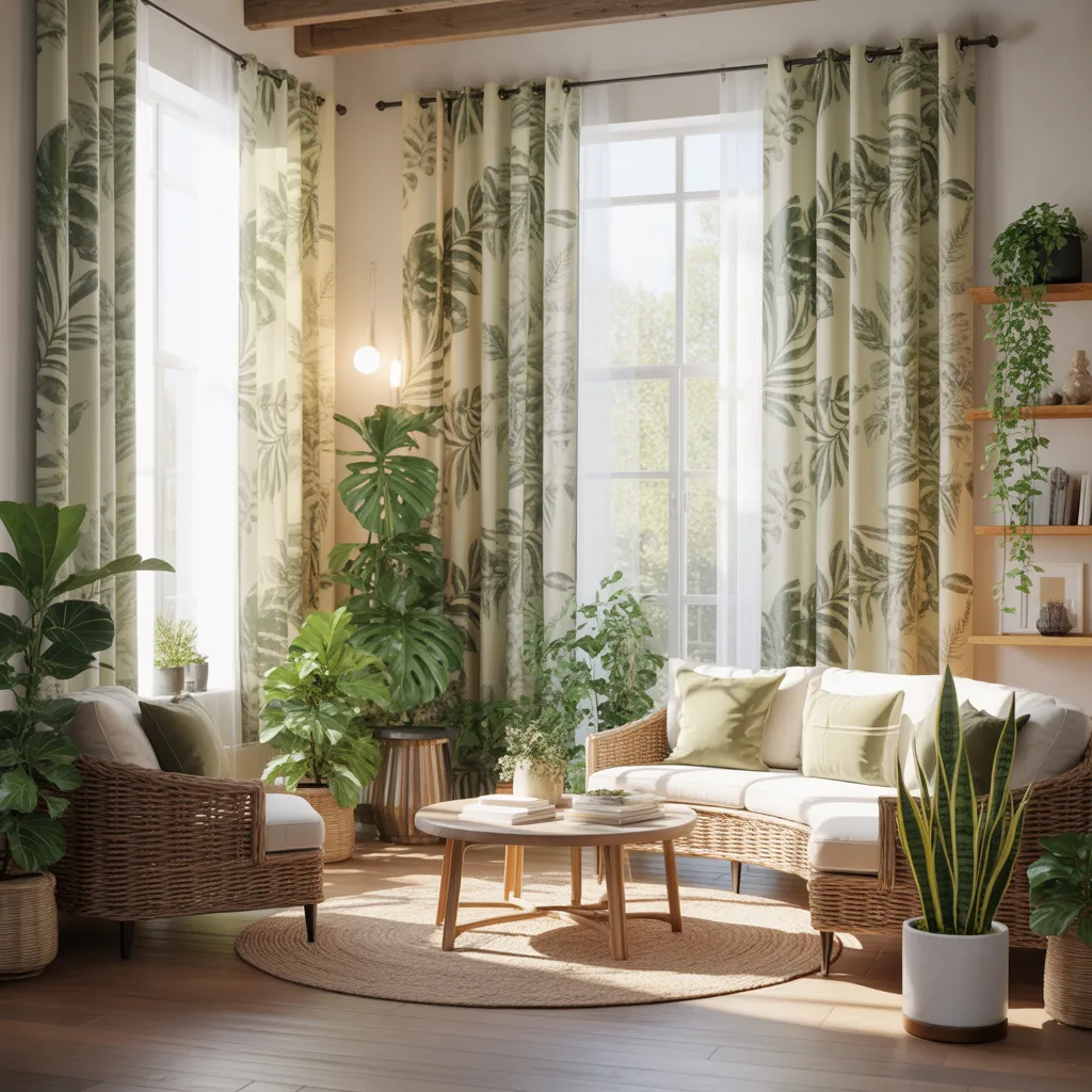 botanical print curtains nature inspired room