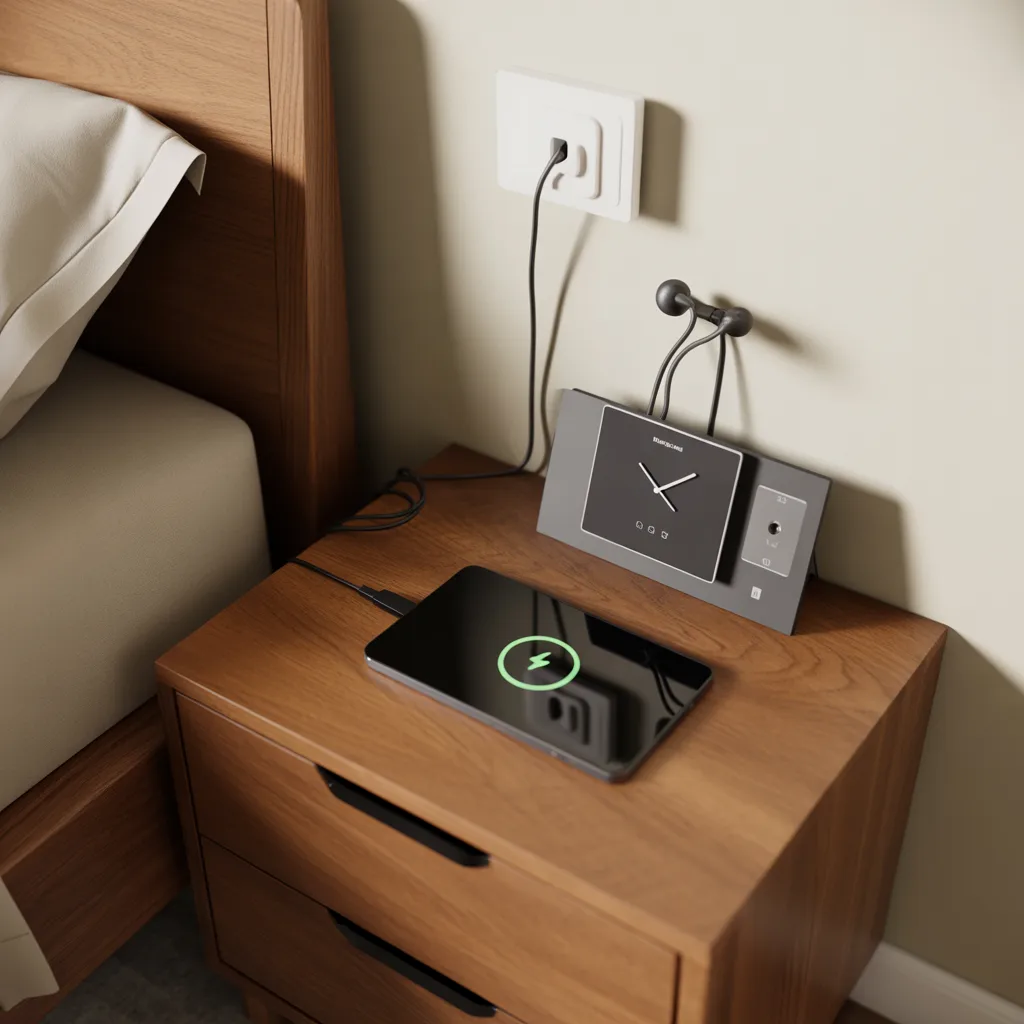 Smart invisible technology bedroom 2026 with hidden wireless charging cord-free nightstand
