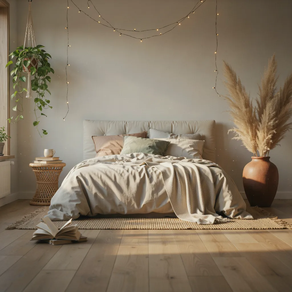 tall dried pampas grass in terracotta floor vase boho bedroom