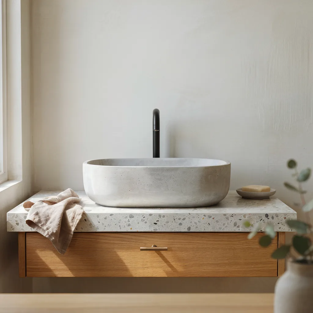 Terrazzo countertop small bathroom vanity