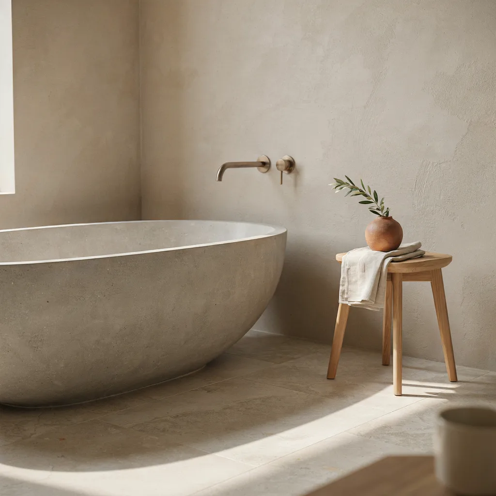 Microcement wall finish in a minimalist bathroom