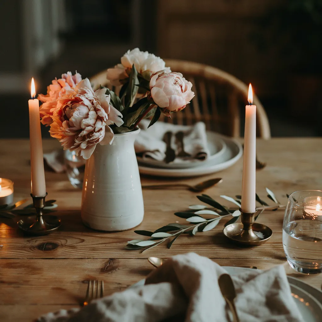 Pink peonies arrangement on coffee table for cozy home