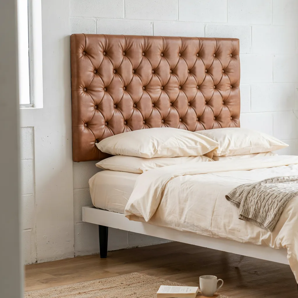 Faux-leather headboard panel on dorm bed