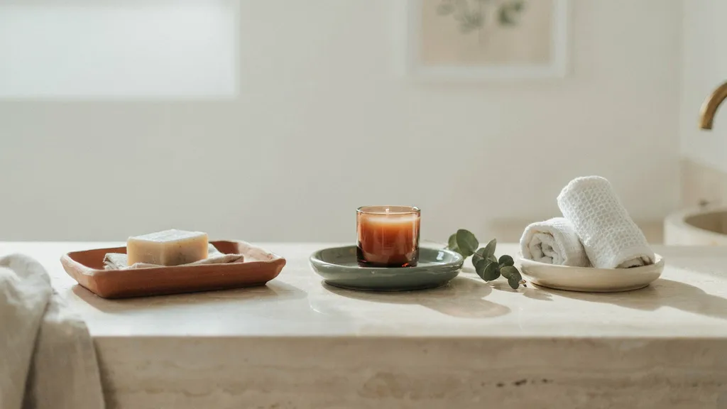 Handmade clay trays styled on a bathroom vanity