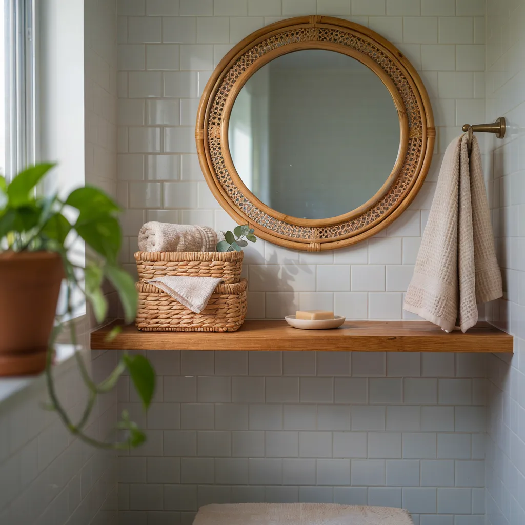 Woven rattan storage small bathroom