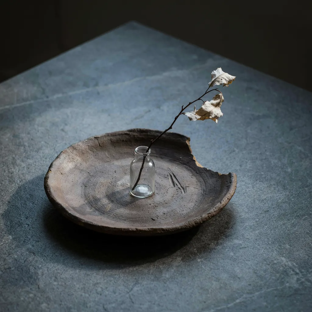 Wabi-sabi clay tray with a dried branch