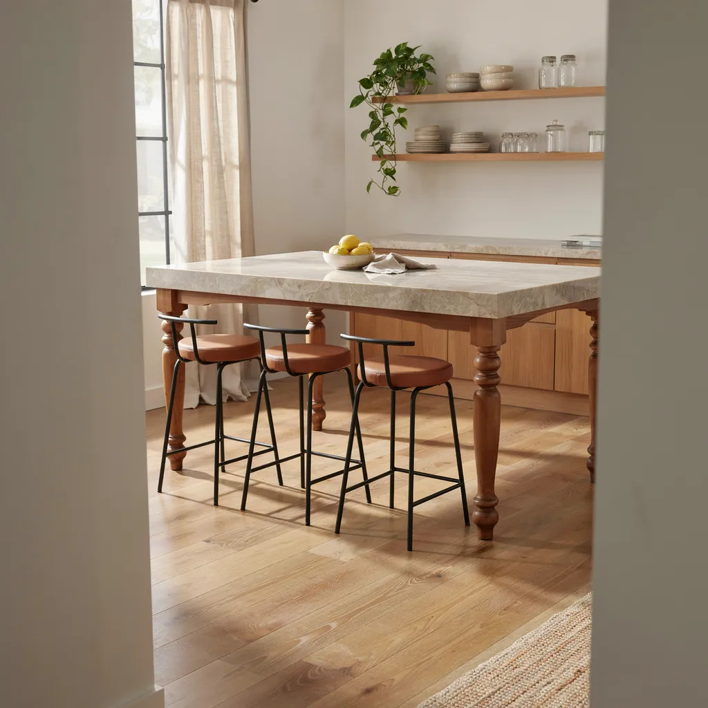 Kitchen island with turned wood furniture-style legs