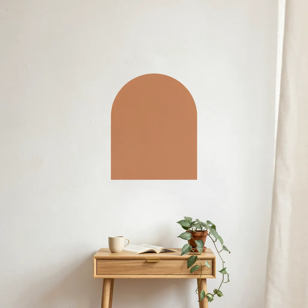 Arch wall decal behind dorm nightstand